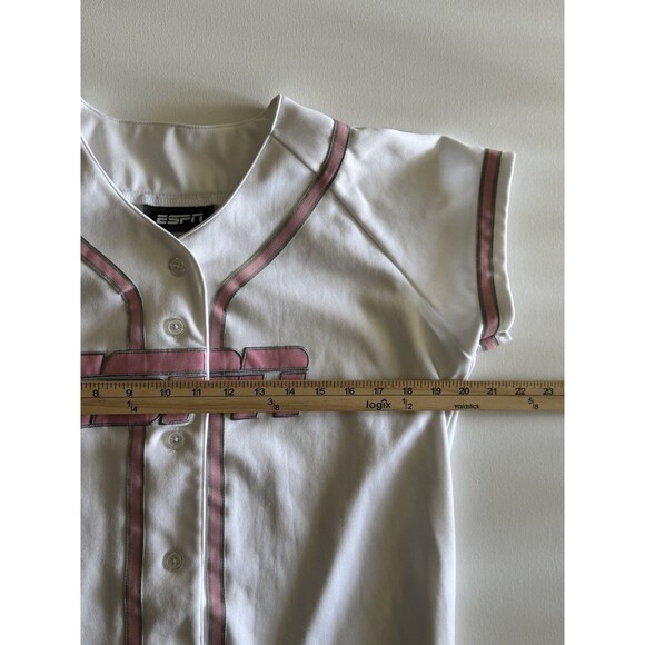 Vintage ESPN Jersey Button Up Shirt Pink and White Women’s Size Medium Rare Y2K - Picture 4 of 6